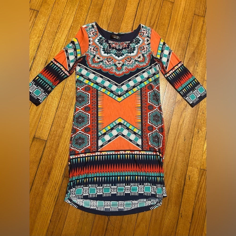 Renee C. Women's Dress size XS Shift Dress 3/4 Sleeves colorful geometric‎